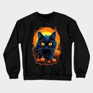 Black Cat With Halloween Pumpkins Crewneck Sweatshirt